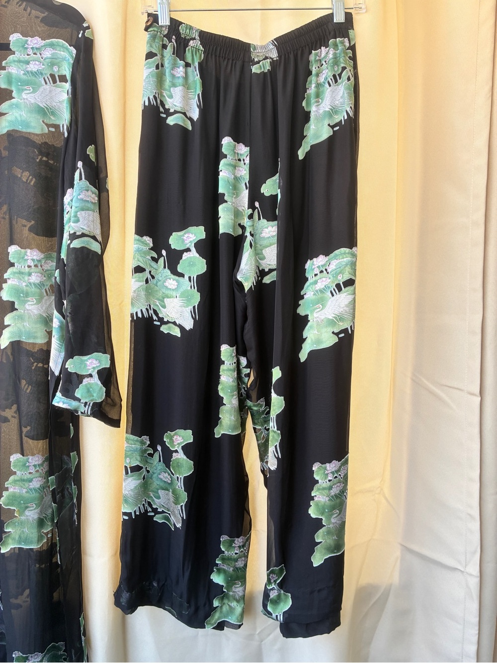 Citron Santa Monica Silk Blend Duster Top & Pants Crane Print Medium - Picture 8 of 16